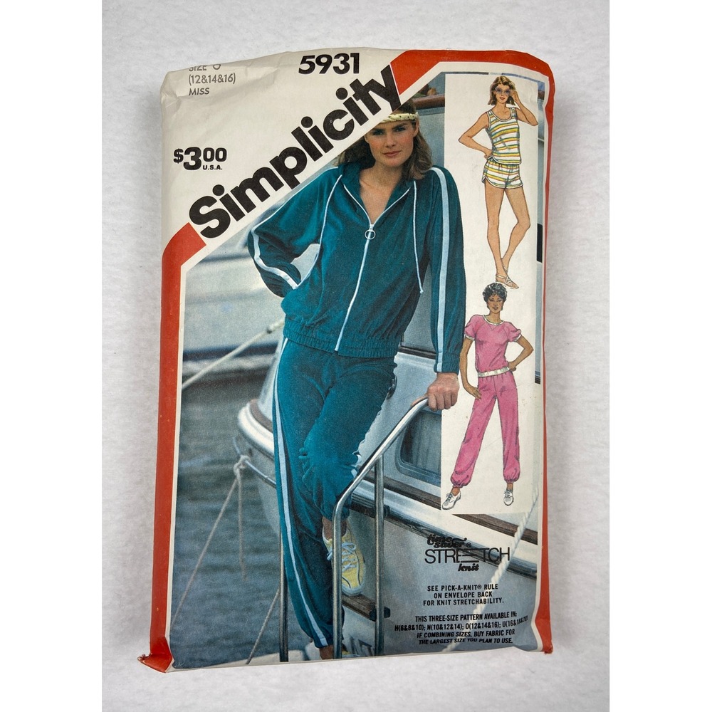 Simplicity 5931 Vintage Sewing Pattern Jogging Suit Jacket Pants Size 12-16